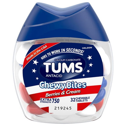 Tums Chewy Bites Heartburn Relief Antacid Chews, Berries and Cream, 32 Count