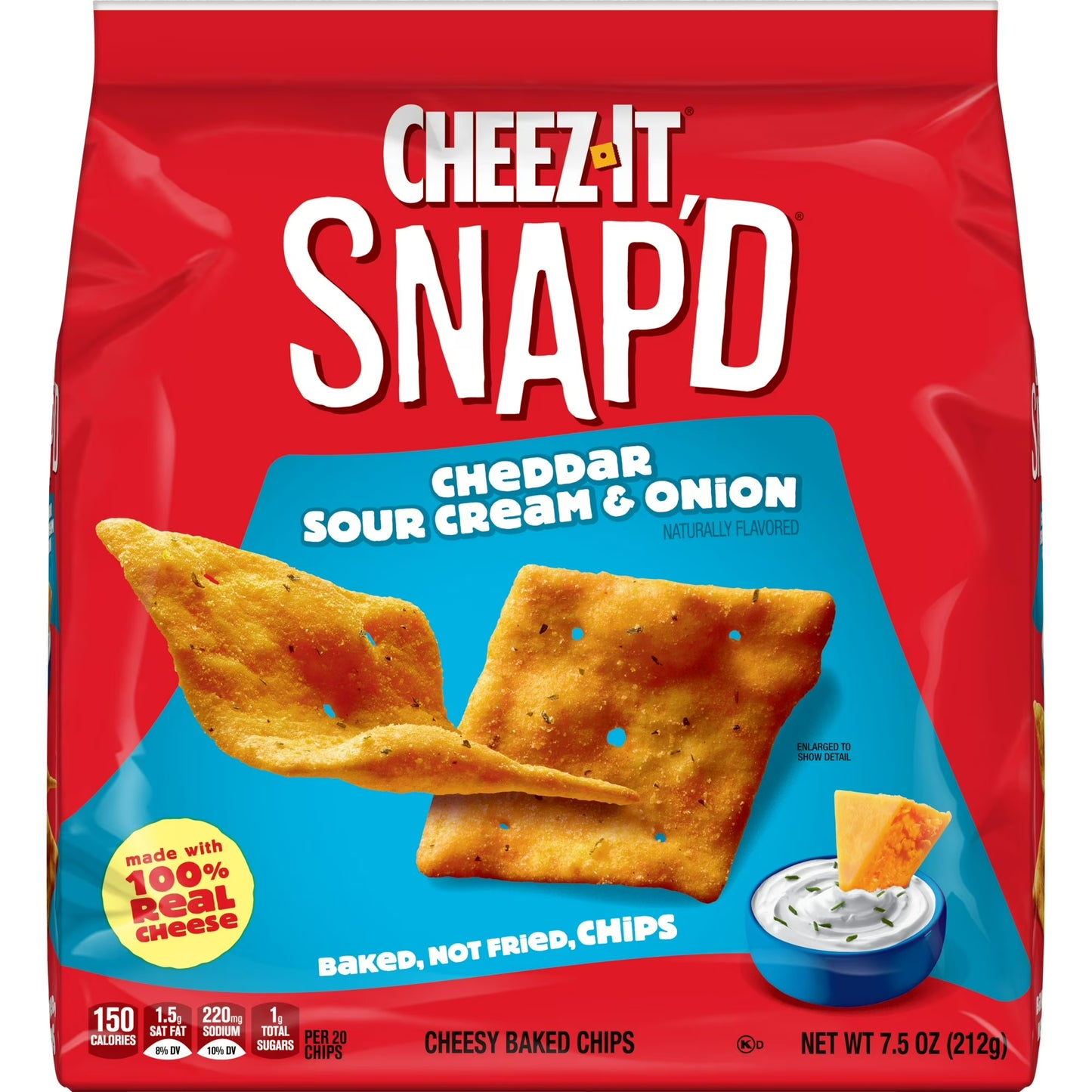 Cheez-It Snap'd Cheddar Sour Cream and Onion Cheesy Baked Chips, Lunch Snacks, 7.5 oz