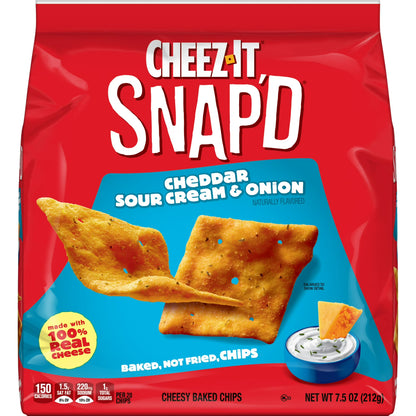 Cheez-It Snap'd Cheddar Sour Cream and Onion Cheesy Baked Chips, Lunch Snacks, 7.5 oz
