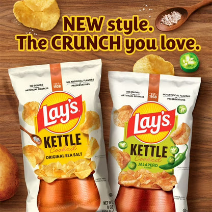 Lay’s Sea Salt & Vinegar Kettle Cooked Potato Chips Bag, 8 oz
