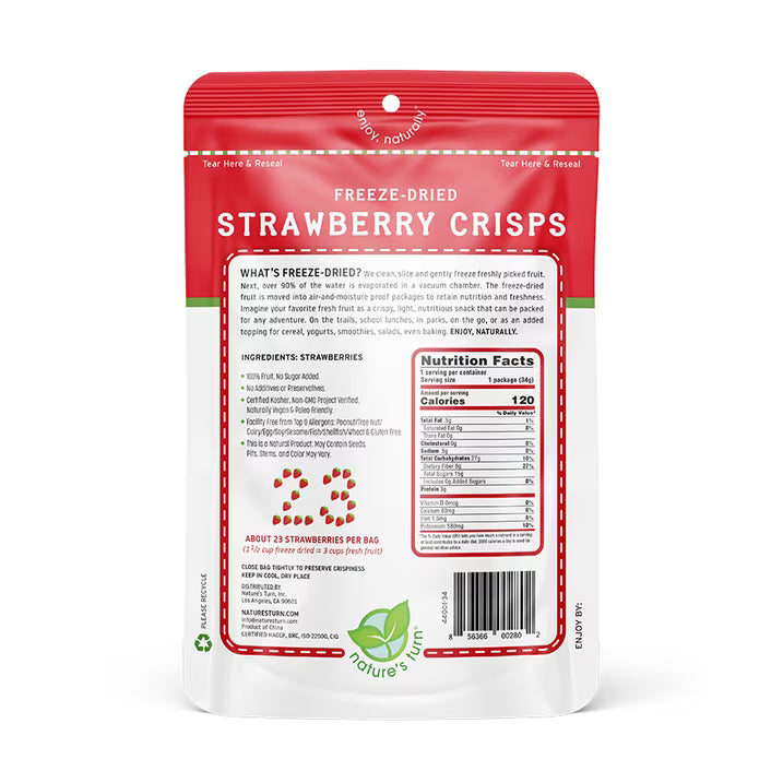 Nature’s Turn Freeze-Dried Strawberry Crisps, No Added Sugar, Healthy Natural Fruit Crisp Snack for School Lunches, 12 Pack (0.53 oz Each)