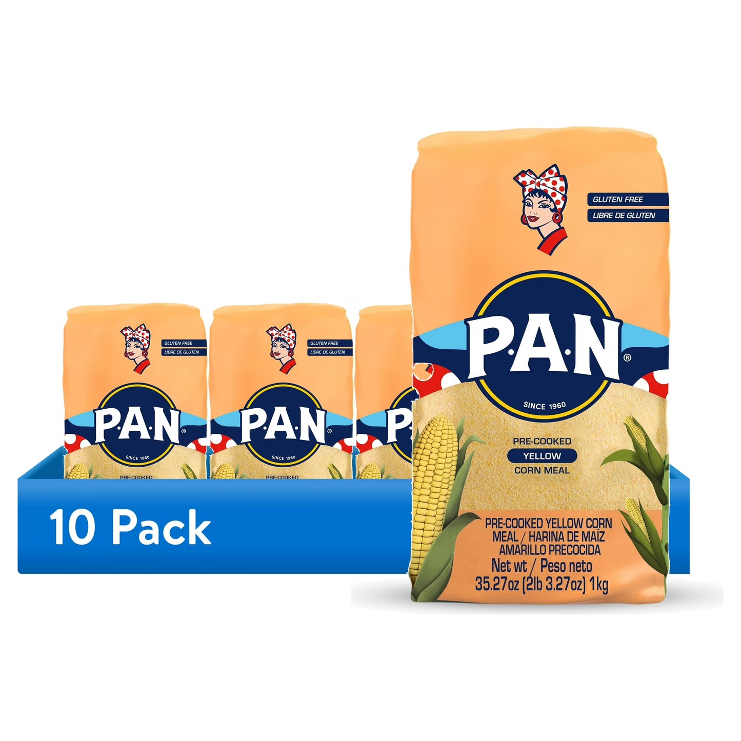 (10 pack) P.A.N. Pre-Cooked Yellow Corn Meal Gluten Free- Harina De Maiz Amarillo Precocida 2.2lb
