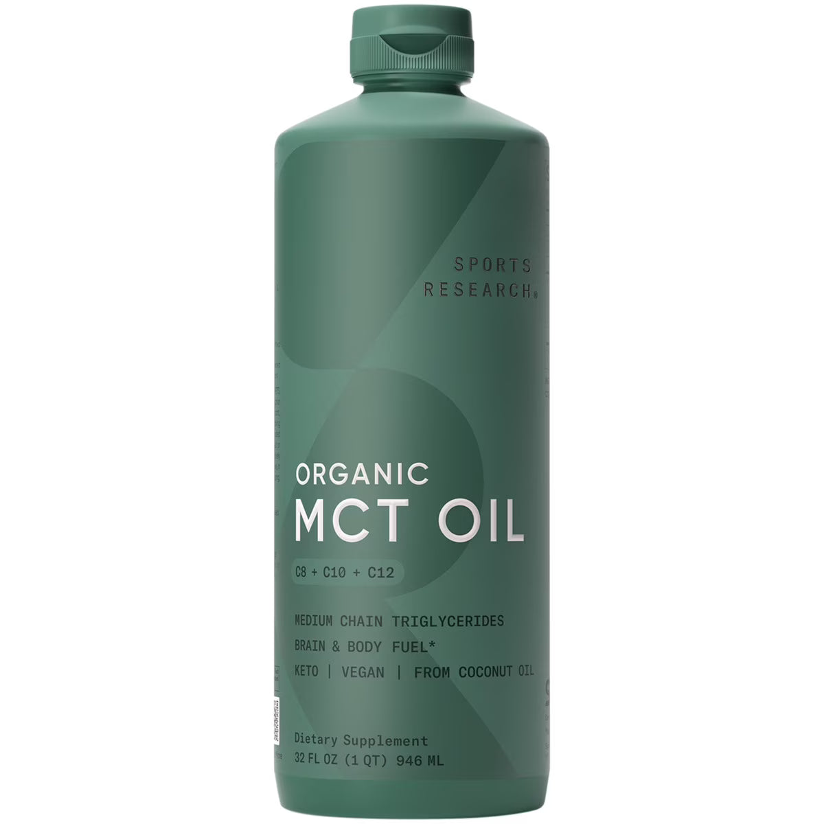Sports Research 100% Keto MCT Oil from Organic Coconuts - Triple Ingredient C8, C10, C12 MCTs (32oz)
