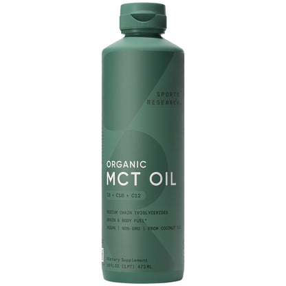 Sports Research 100% Keto MCT Organic Oil - Fatty Acid Fuel Triple Ingredient C8 C10 C12 (16oz)