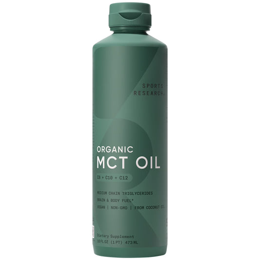 Sports Research 100% Keto MCT Organic Oil - Fatty Acid Fuel Triple Ingredient C8 C10 C12 (16oz)