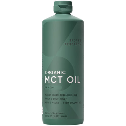 Sports Research 100% Organic MCT Oil - Keto & Vegan MCTs C8, C10 from Coconuts - Flavorless Oil (32oz)