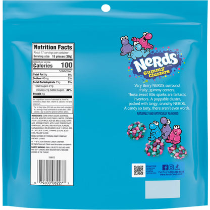 NERDS Gummy Clusters, Candy, Very Berry, Crunchy and Gummy, 18.5 oz Bag