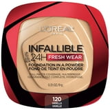 (2 pack) L'Oreal Paris Infallible Fresh Wear 24 Hr Powder Foundation Makeup, 120 Vanilla, 1 fl oz