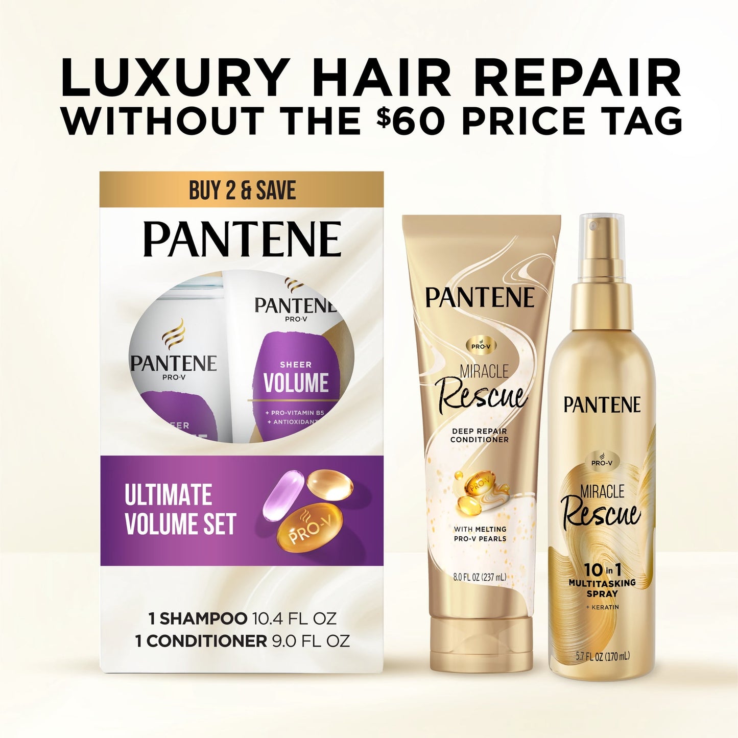 Pantene Pro-V Volume Shampoo and Conditioner Set 10.4 fl oz + 9.0 fl oz, All Hair Types