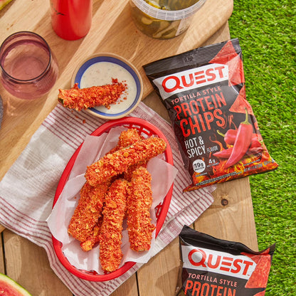 Quest Tortilla Style Protein Chips with 19g of Protein, Hot & Spicy Flavor, 1.1 Oz Bags, 8 Count