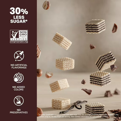 Loacker Quadratini Cocoa and Milk, Cream-Filled Bite-Size Wafer Cookies, 8.82 oz, Pack of 6
