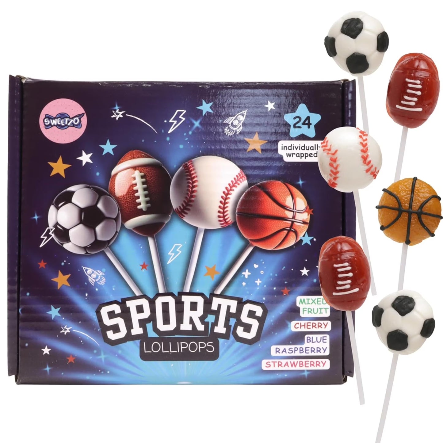 Sports Ball Lollipops, Themed Birthday Party Candy, 24 Count, 14.6 Ounce Box