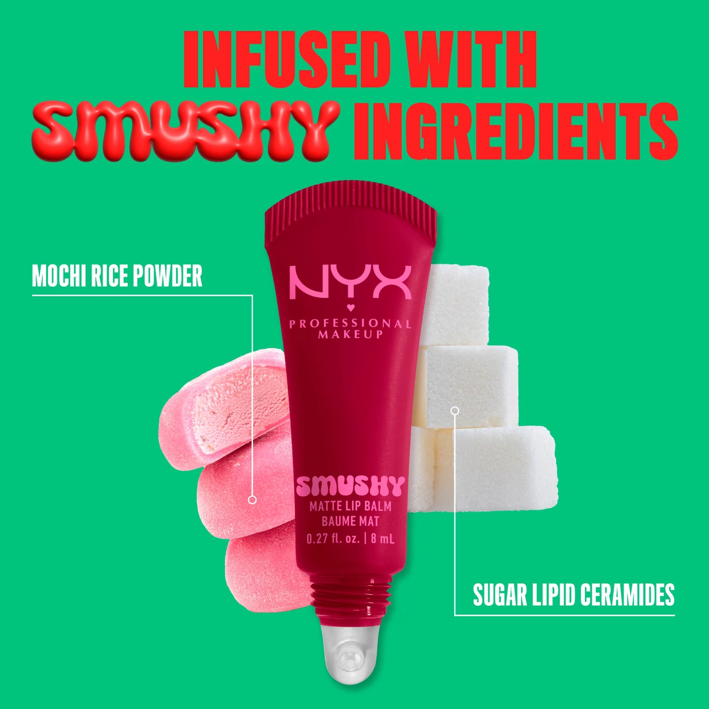 NYX Professional Makeup Smushy Matte Lip Balm, Squeeze N' Sizzle, Cherry Red, 0.27 fl oz
