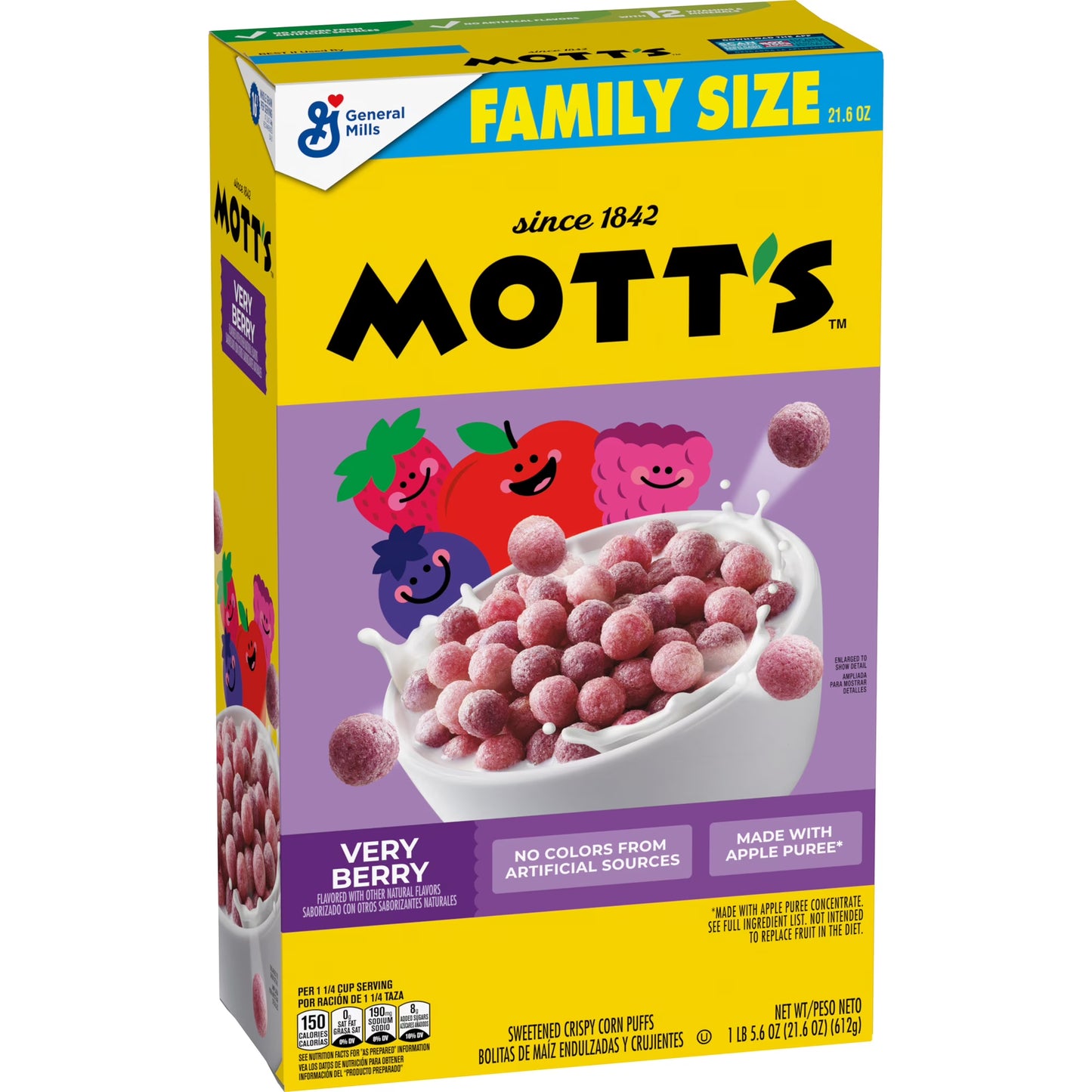 Mott's Very Berry Cereal, Made with Apple Puree, Whole Grain, Family Size, 21.6 oz
