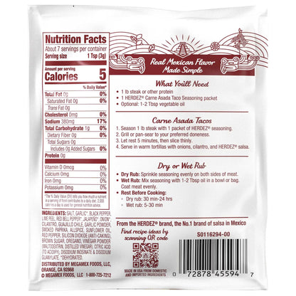 HERDEZ Carne Asado Taco Seasoning Medium, Taco Seasoning with Chile & Garlic, 0.78oz Packet