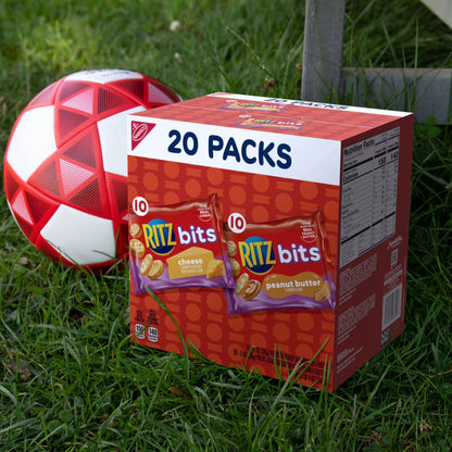 RITZ Bits Cheese and Peanut Butter Sandwich Crackers Variety Pack, Lunch Snacks, 20 Snack Packs