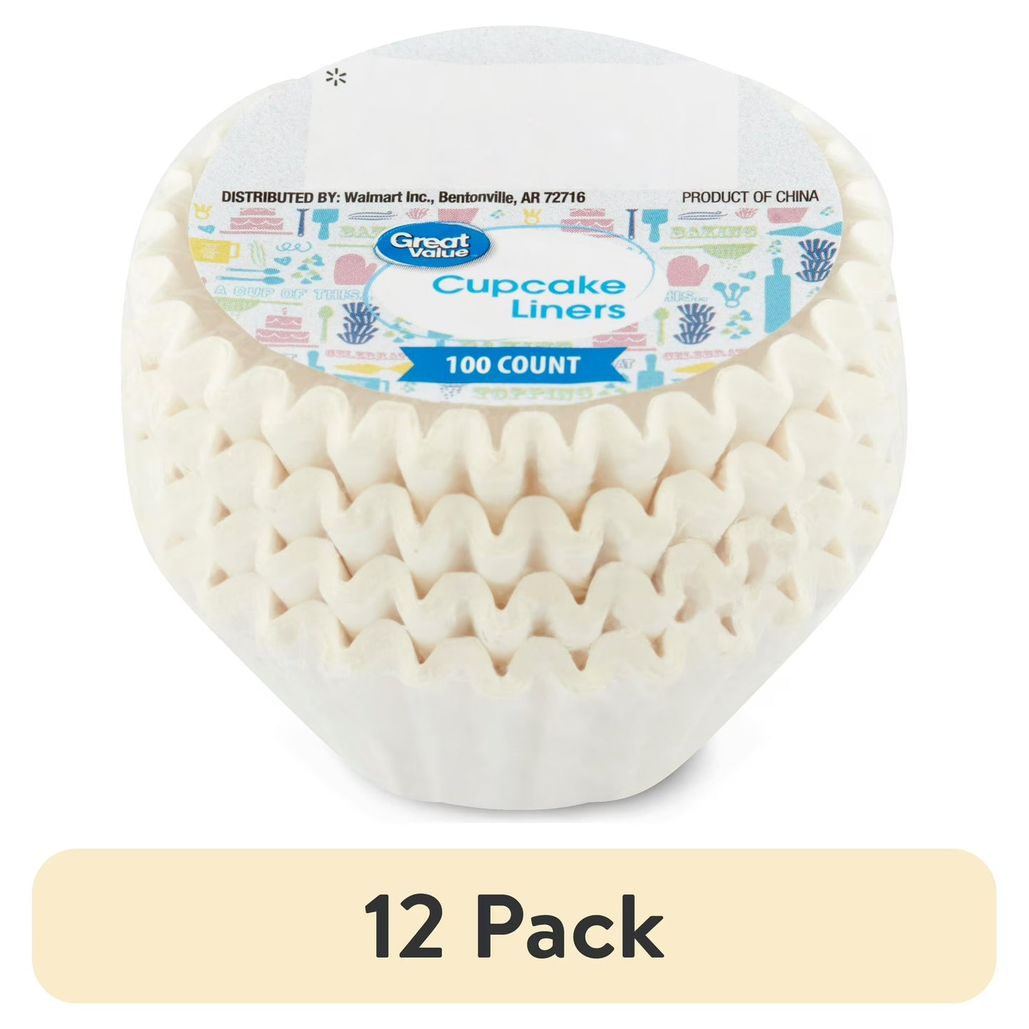 (12 pack) Great Value Mini Cupcake Liners, White, 100 Count