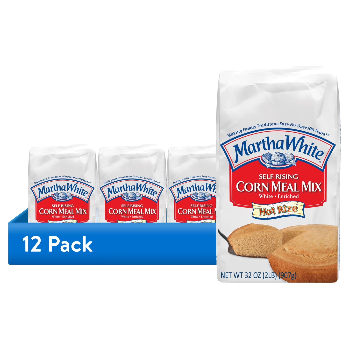 (12 pack) Martha White Self Rising Corn Meal Mix with Hot Rize, 2 Lb Bag