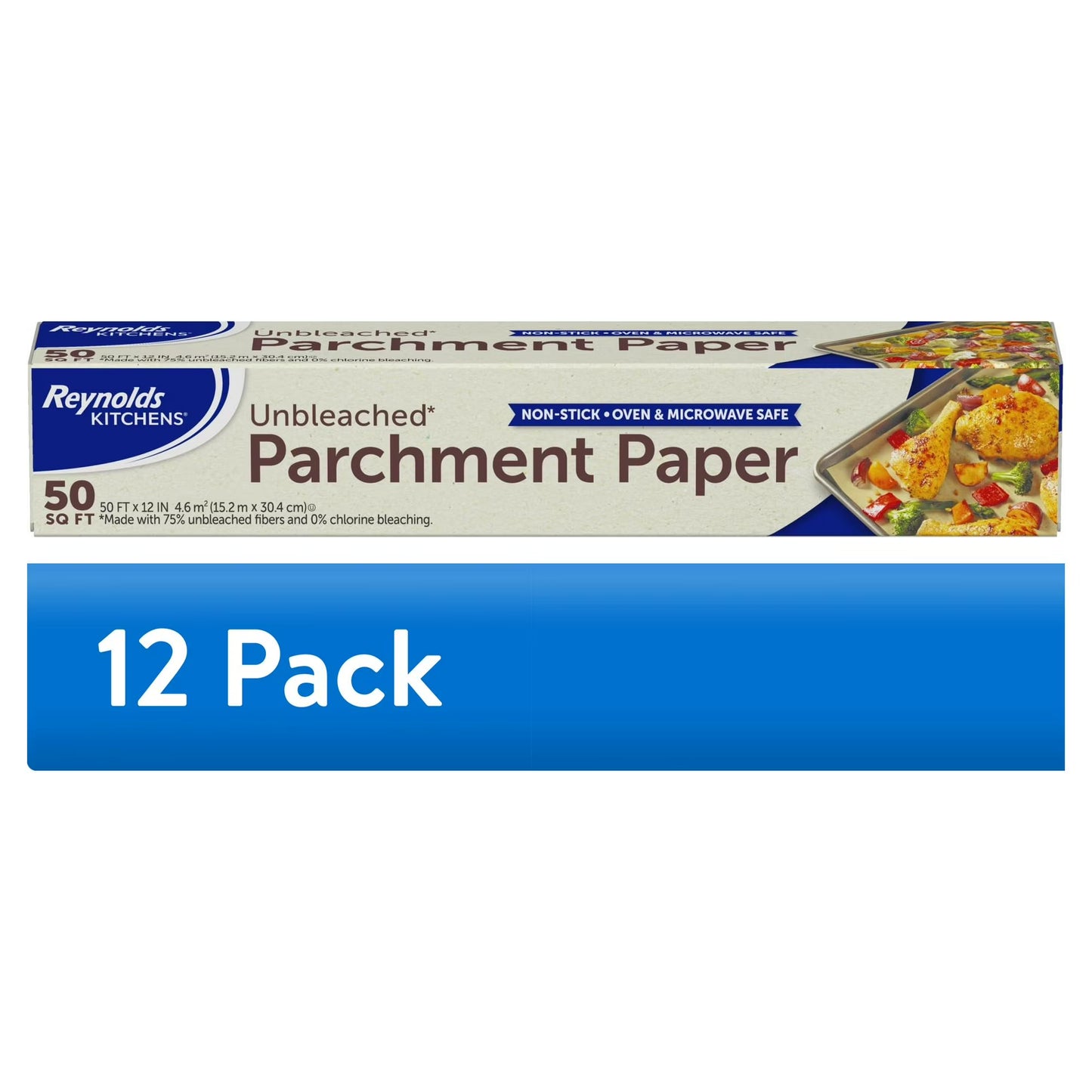 (12 pack) Reynolds Kitchens Unbleached Parchment Paper Roll, 50 feet x 12 inches, 50 Total Sq. ft.
