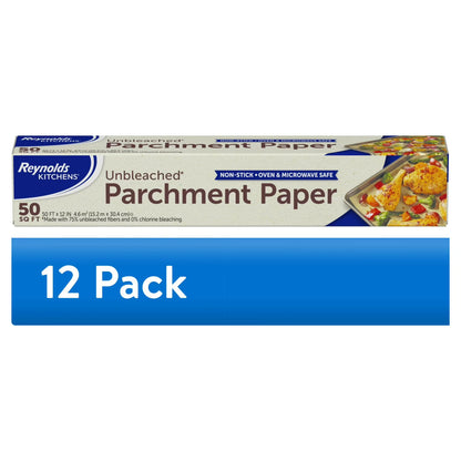 (12 pack) Reynolds Kitchens Unbleached Parchment Paper Roll, 50 feet x 12 inches, 50 Total Sq. ft.