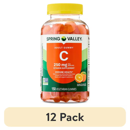 (12 pack) Spring Valley Vitamin C Vegetarian Gummies for Immune Health, Orange, 250 mg, 150 Count