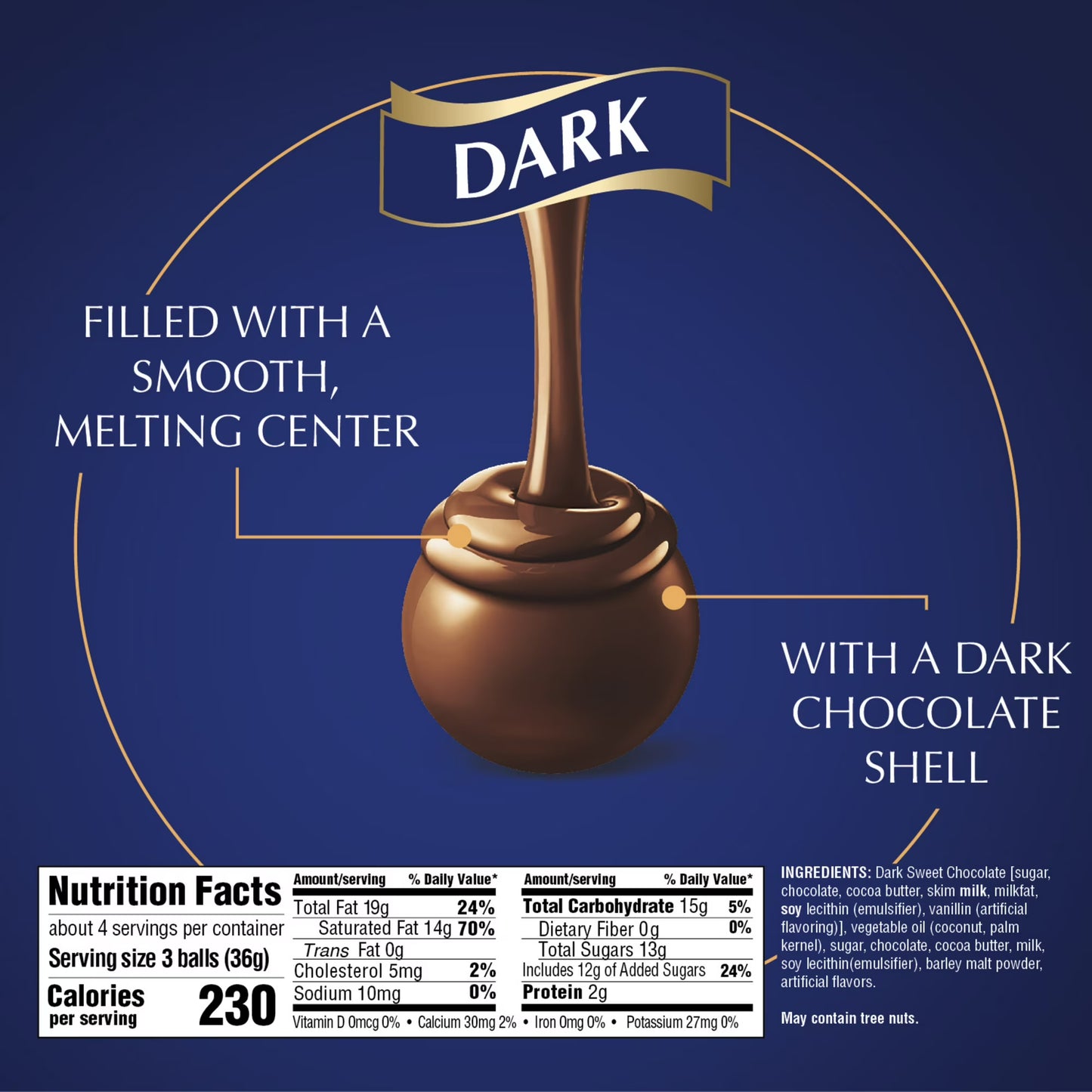 Lindt LINDOR Dark Chocolate Candy, 5.1 oz Bag