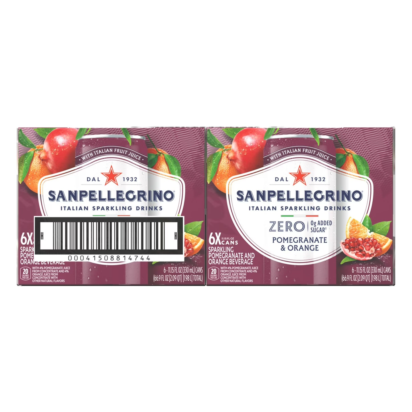 SanPellegrino Soda Italiana Sparkling Orange and Pomegranate, Low Calorie Zero Added Sugar, 24 Pack Cans