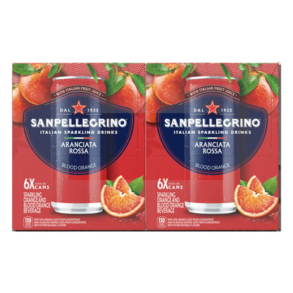 Sanpellegrino Italian Sparkling Drink Aranciata Rossa, Sparkling Orange and Blood Orange Beverage, 24 Pack of Cans