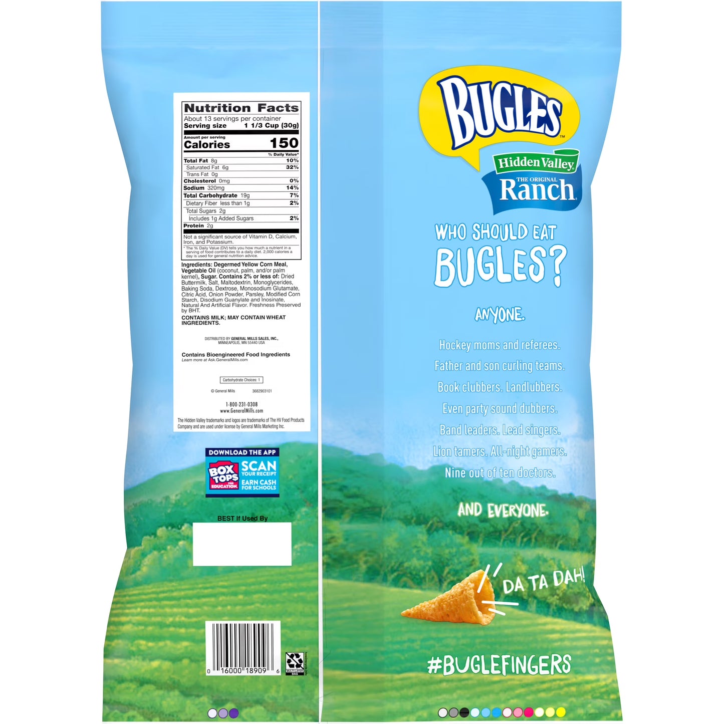 Bugles Crispy Corn Snacks, Hidden Valley Ranch Flavor, Snack Bag, 14.5 oz