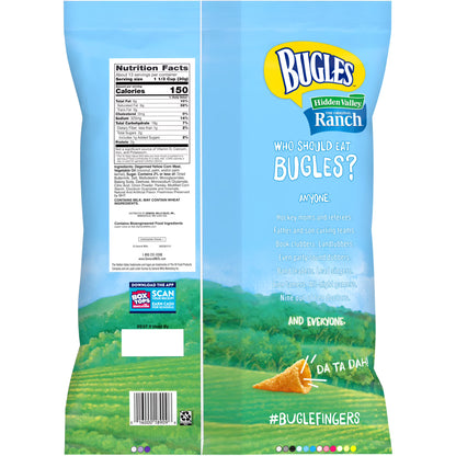 Bugles Crispy Corn Snacks, Hidden Valley Ranch Flavor, Snack Bag, 14.5 oz