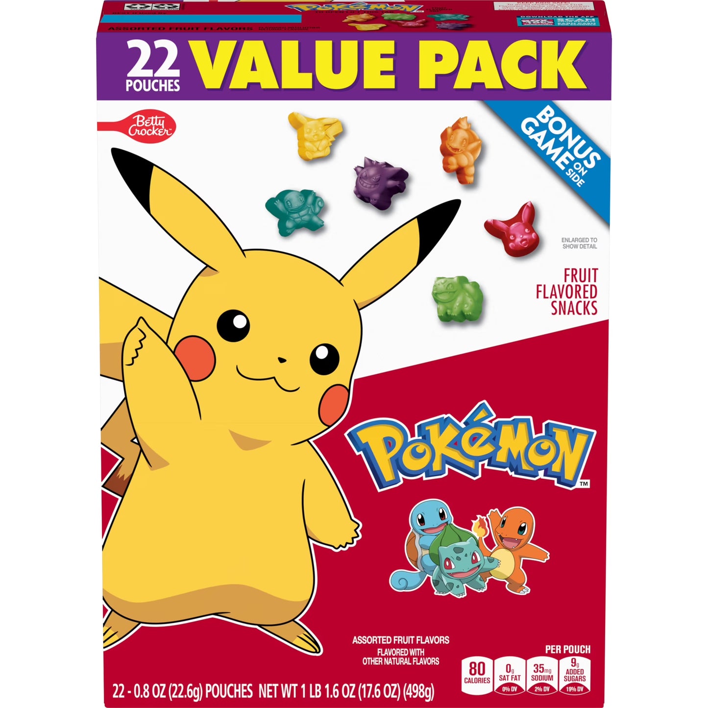 Pokemon Fruit Flavored Snacks, Fat Free and Gluten Free, Value Pack, 17.6 oz, 22 Pouches