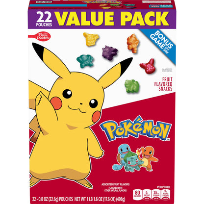 (2 pack) Pokemon Fruit Flavored Snacks, Fat Free and Gluten Free, Value Pack, 17.6 oz, 22 Pouches