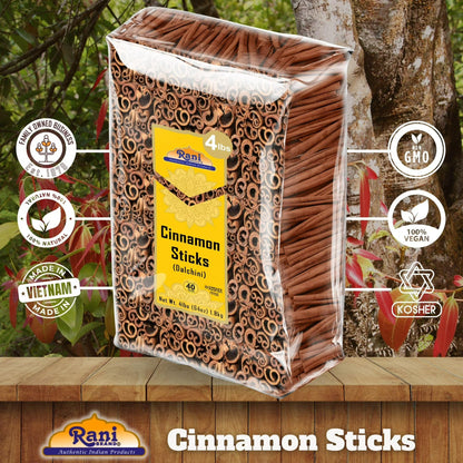Rani Cinnamon Sticks 64oz (4lbs) 1.81kg Bulk Bag - 350-400 Sticks - Strong Aroma, Perfect for Baking, Cooking & Beverages | 3+ Inches Length - Cassia Saigon Cinnamon from Vietnam | Kosher