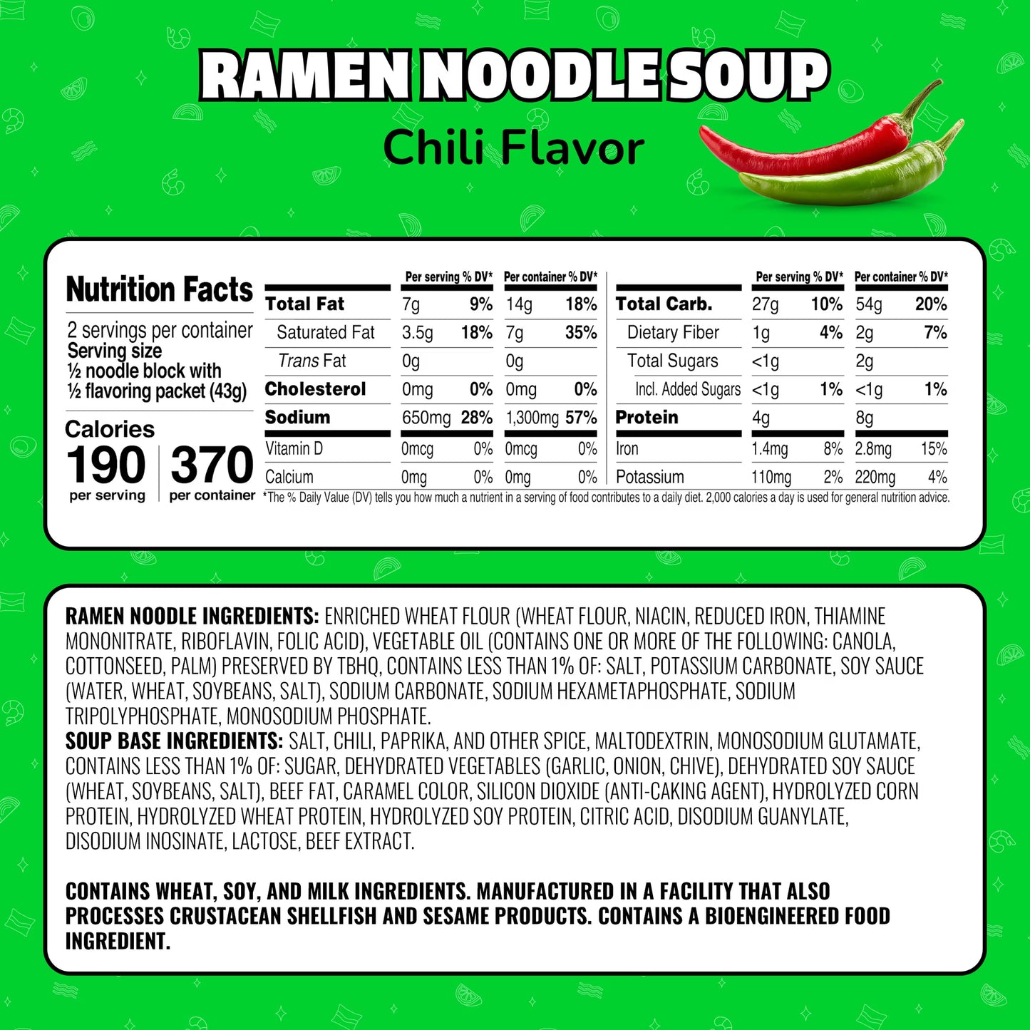 Maruchan Ramen Noodle Soup, Chili Flavor Instant Noodles, 3 oz