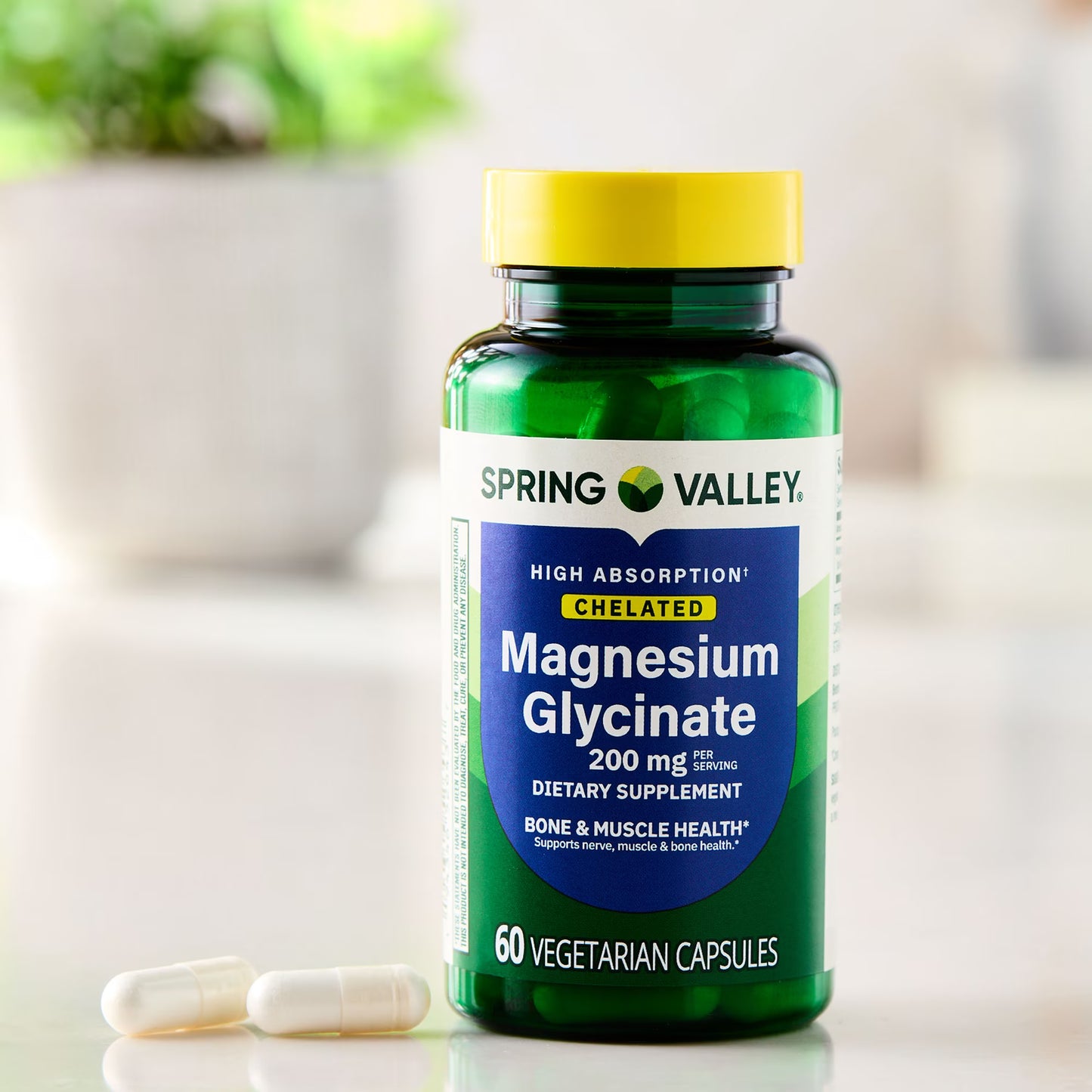 (3 pack) Spring Valley Magnesium Glycinate 200 mg Capsules, Supports Bone & Joint Health