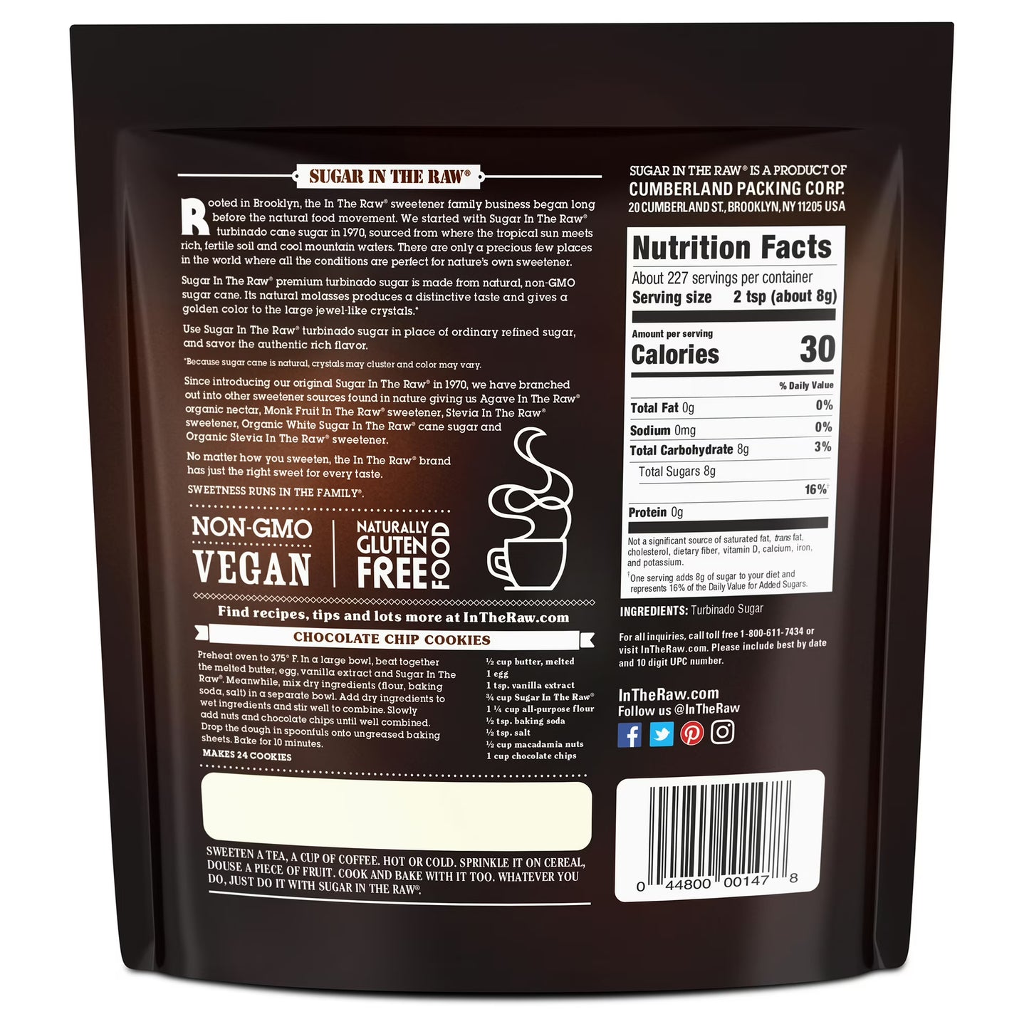 Sugar in The Raw Turbinado Cane Sugar for Baking, Coffee, and Cooking, 64 oz, Bag