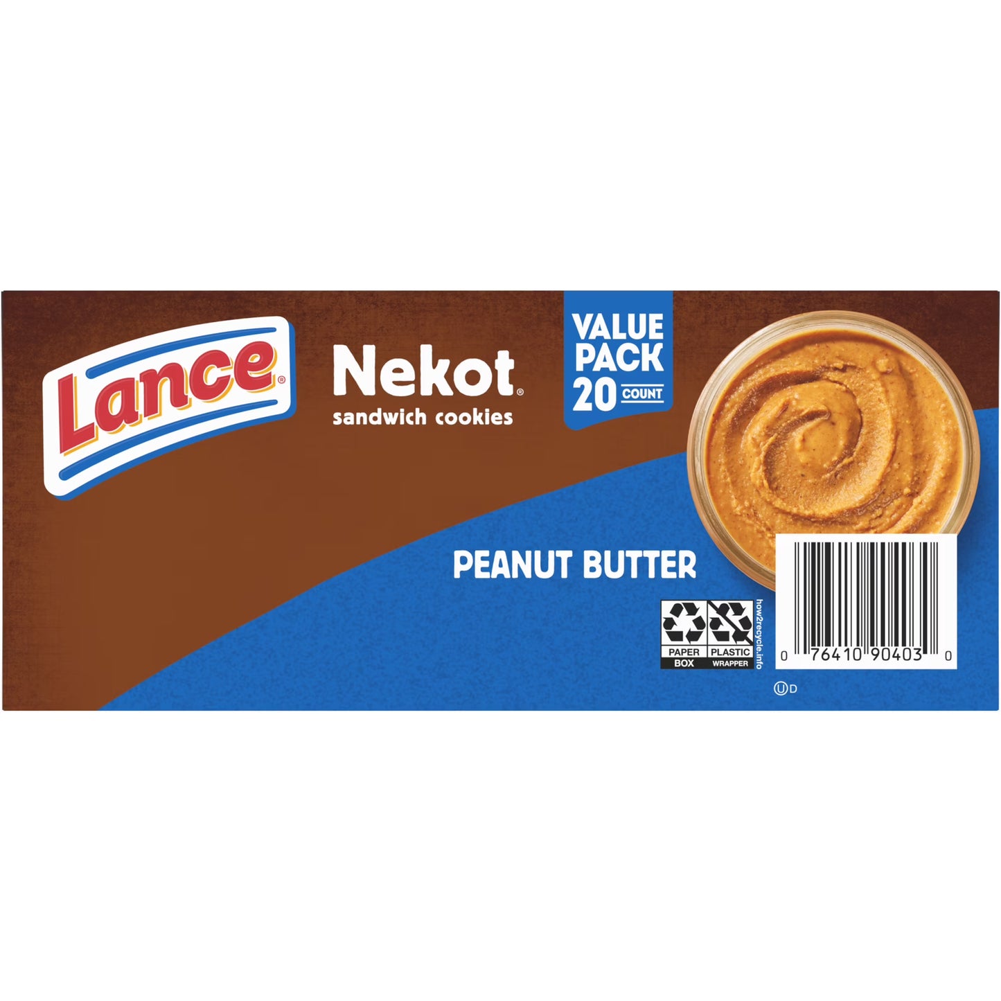 Lance Sandwich Cookies, Nekot Peanut Butter, 20 Individually Wrapped Packs, 6 Sandwiches Each