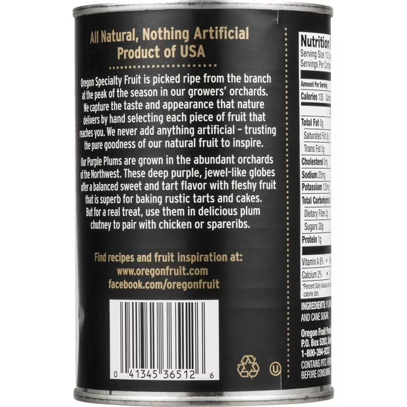 Oregon Fruit Co. Canned Purple Plums in Heavy Syrup, 15 oz Can