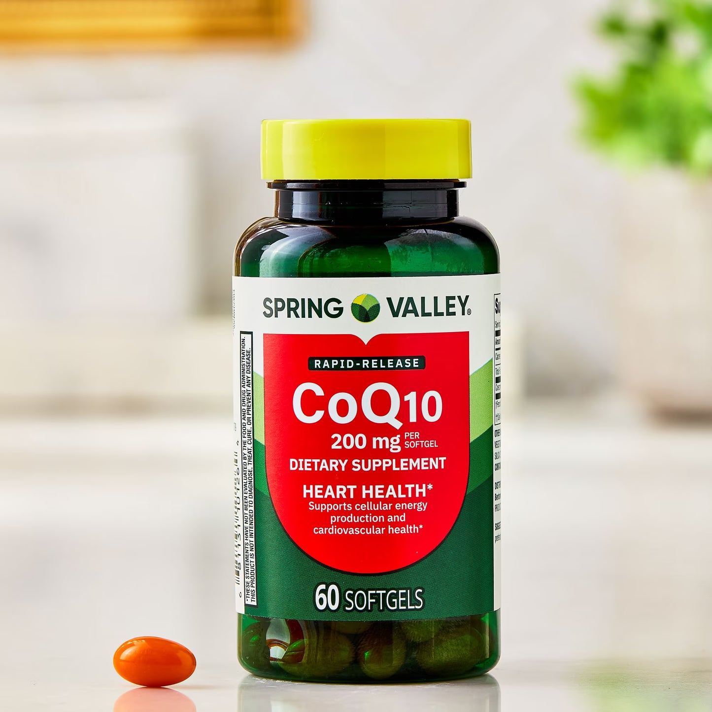 Spring Valley Rapid-Release CoQ10 Dietary Supplement Softgels for Heart Health, 200 mg, 60 Count