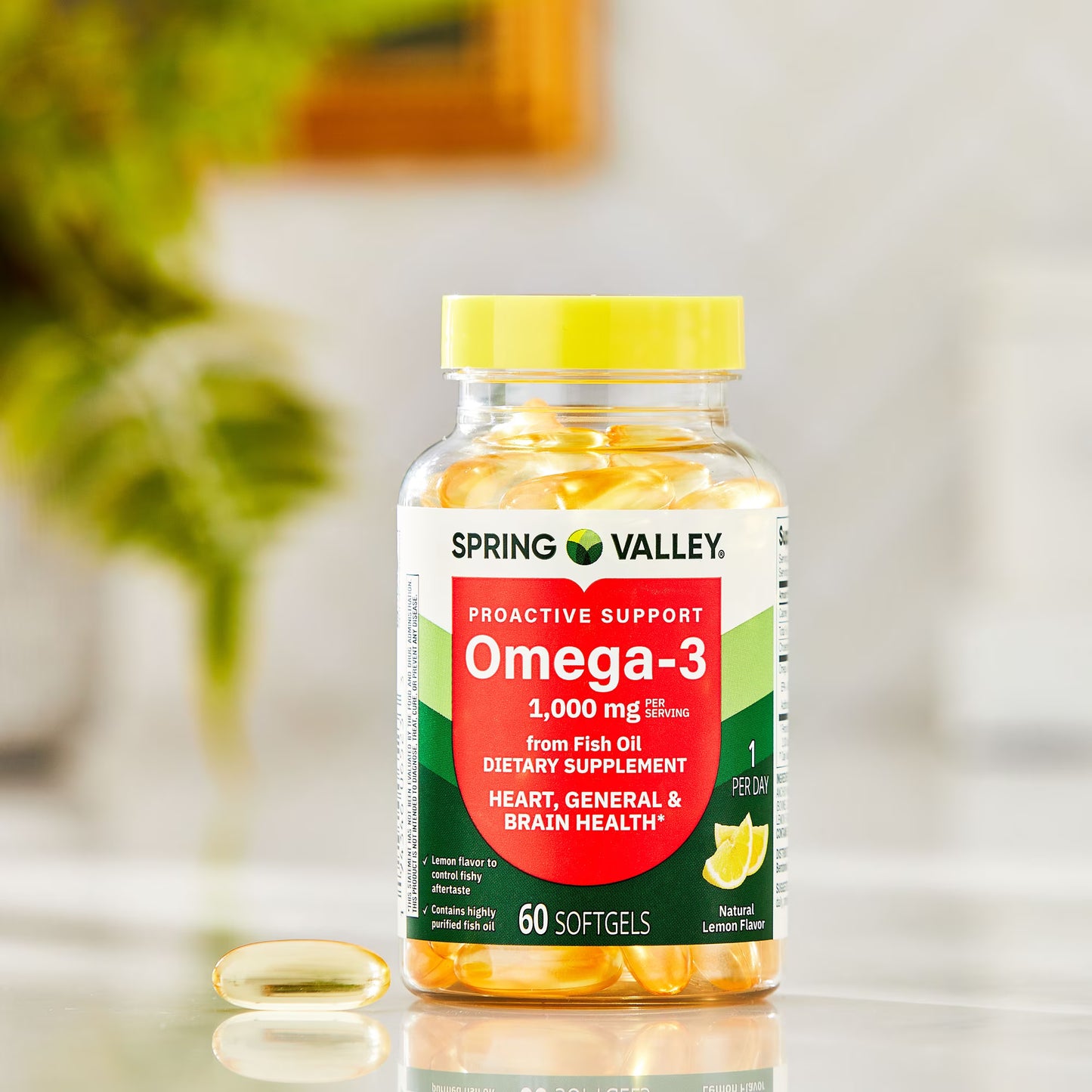 (3 pack) Spring Valley Proactive Support Omega-3 Fish Oil Dietary Supplement Softgels for Heart/General/Brain Health, 1000 mg, 60 Count
