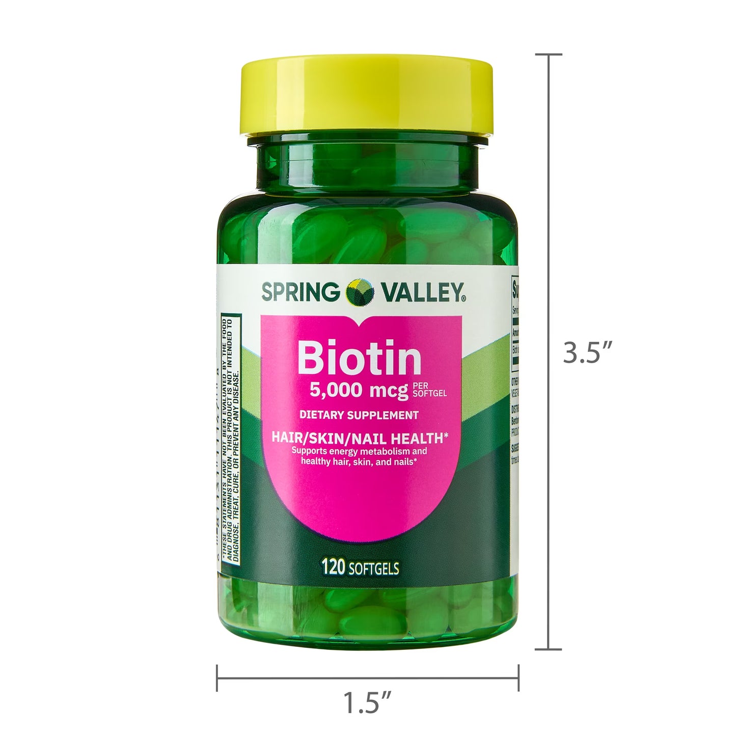 (3 pack) Spring Valley Biotin Hair/Skin/Nails Health Dietary Supplement Softgels, 5,000 mcg, 120 Count
