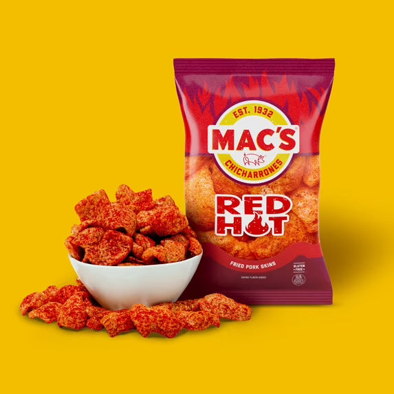 Mac's Hot Chicharrones Pork Rinds, Pork Skins, 4 oz Bag