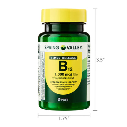 (2 pack) Spring Valley Vitamin B12 Supplement Timed-Release Tablets for Metabolism Support, 1000 mcg, 60 Count