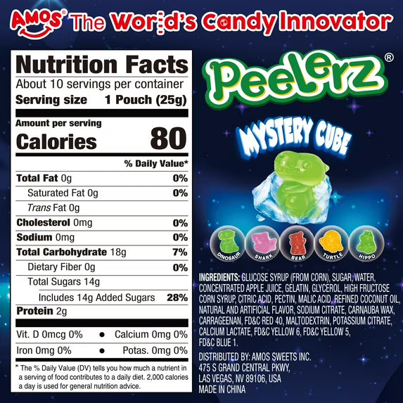 Amos Peelerz Gummy Mystery Cube, Candy Variety Pack Shareable for Fun 8.47 oz (1 Pack)