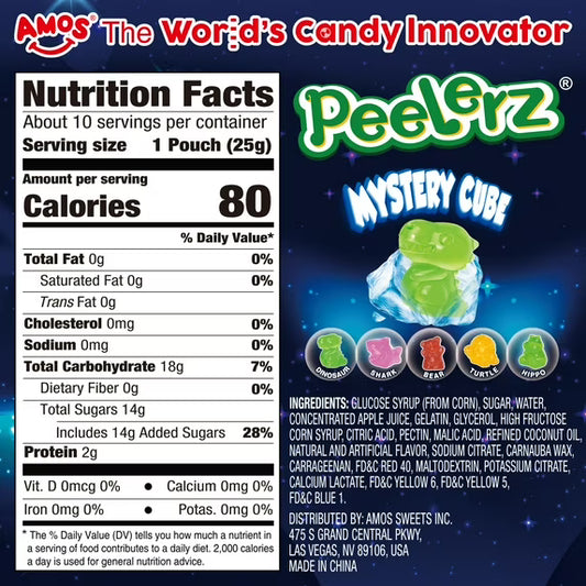 Amos Peelerz Gummy Mystery Cube, Candy Variety Pack Shareable for Fun 8.47 oz (1 Pack)