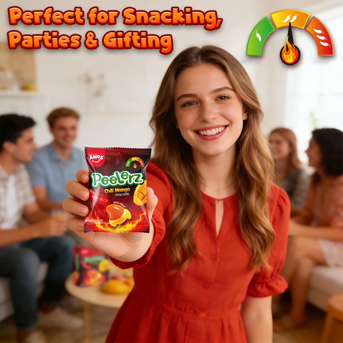 Amos Peelerz Chili Mango Gummy Candy, Mexican Candy Spicy Peelable Candy Bulk, 8.47 oz (1 Pack)