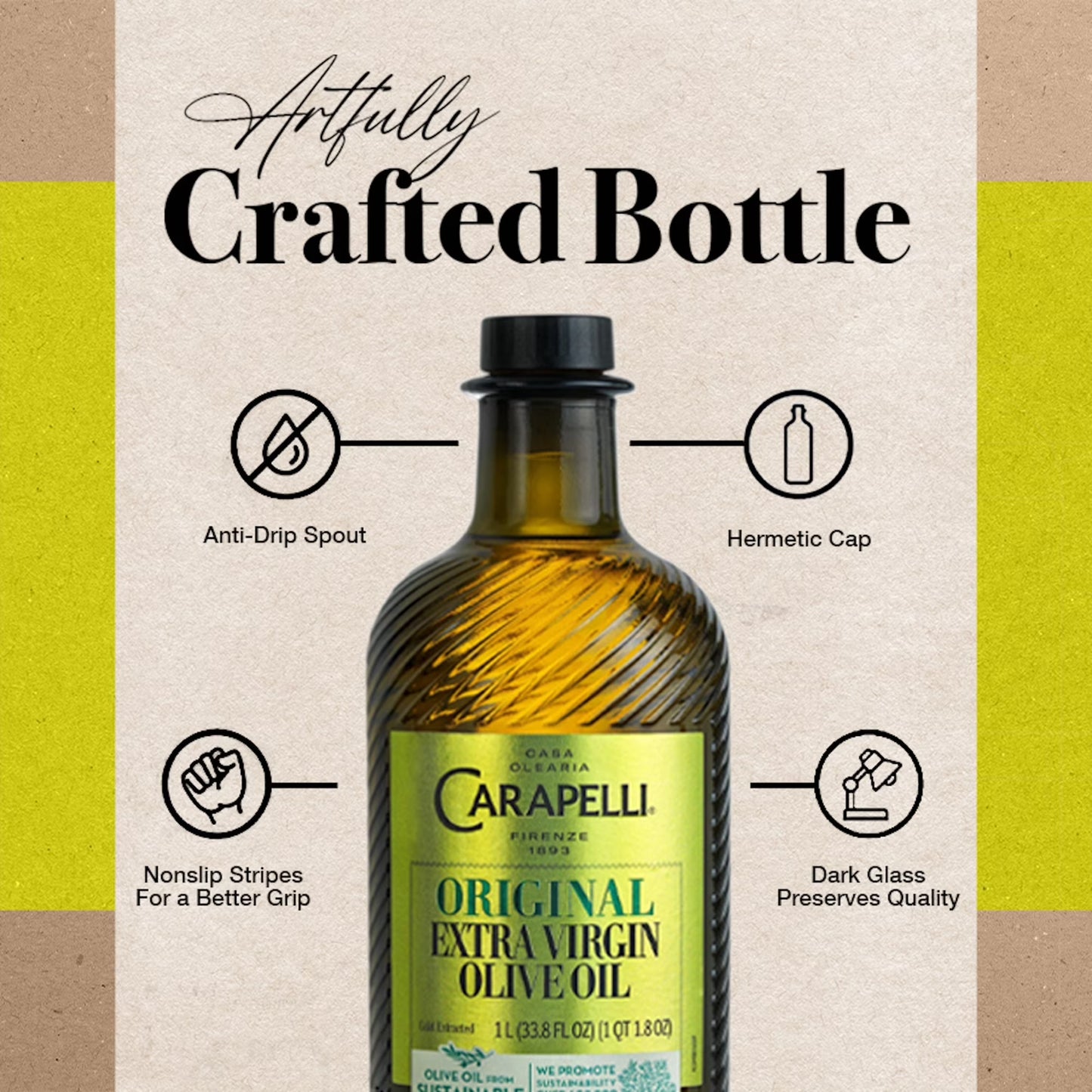 Carapelli Original Extra Virgin Olive Oil, Cold Extracted, Contains Polyphenols and Antioxidants, 16.9 fl oz
