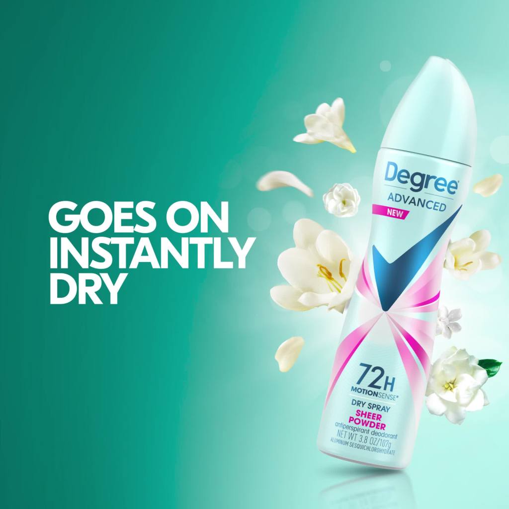 Degree Advanced Long Lasting Women's Antiperspirant Deodorant Dry Spray, Sheer Powder, 3.8 oz