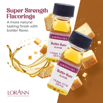 LorAnn Butter Rum Super Strength Flavor - Twin Pack of 1 Dram Bottles (.125 fl oz) - Candy, Confections & Baking