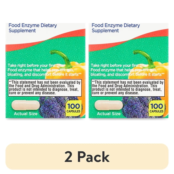 ( 2 pack ) Equate Gas Relief and Prevention Food Enzyme Capsules, 100 Count, Compare to Beano
